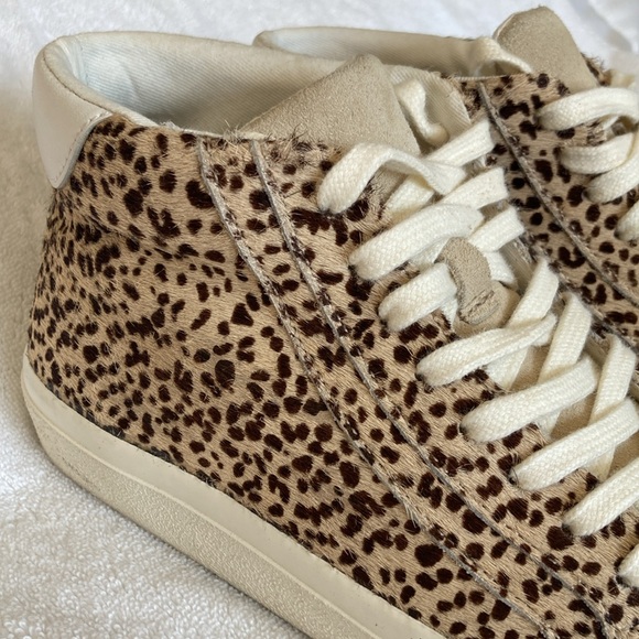 Madewell Sneakers Leather Calf Hair Mid Top Beige Brown Lace Up Size 5.5 - Picture 2 of 7